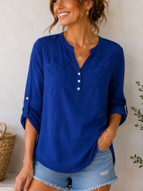 Express Royal Blue 3/4 Sleeve Henley Tunic